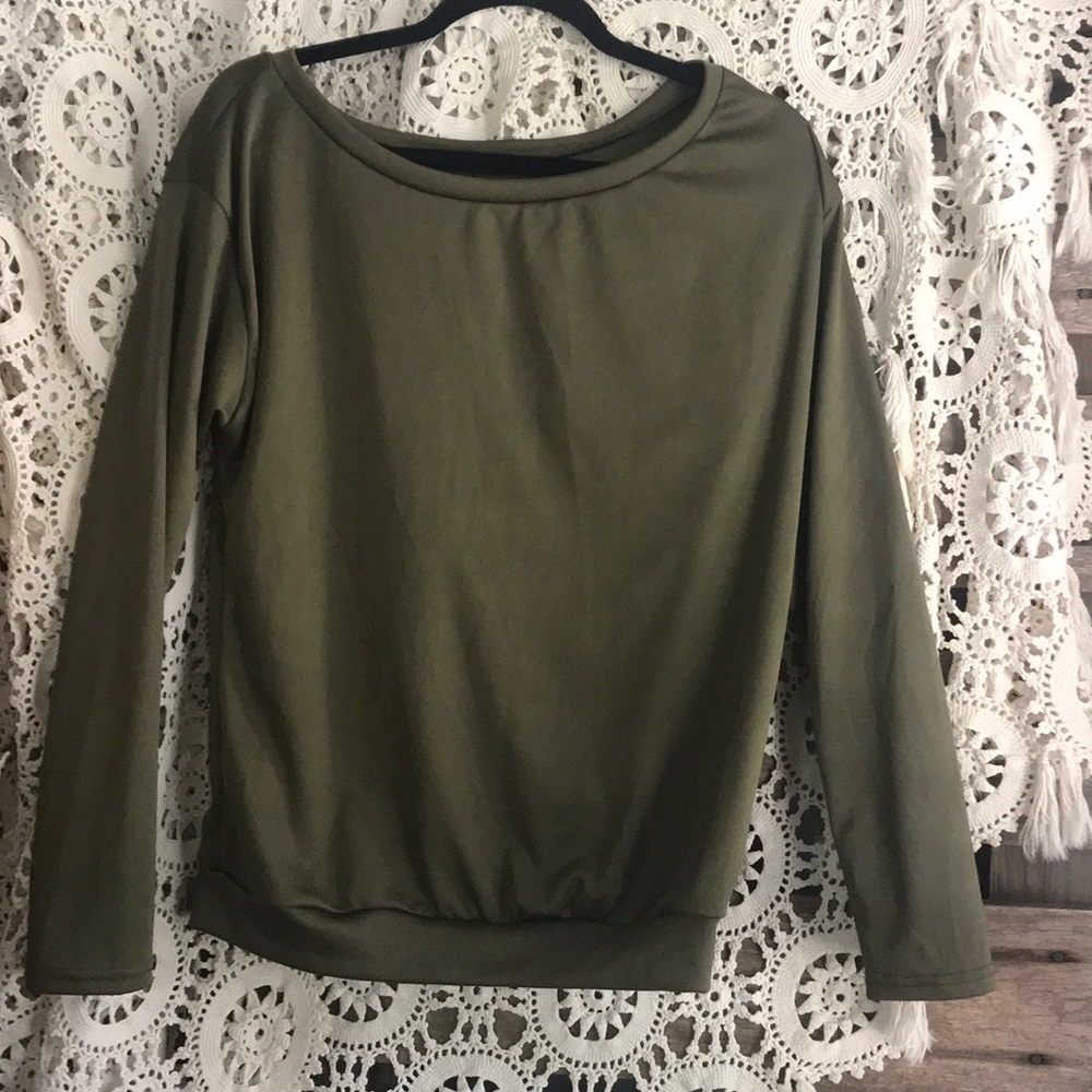 Olive green banded oversize top